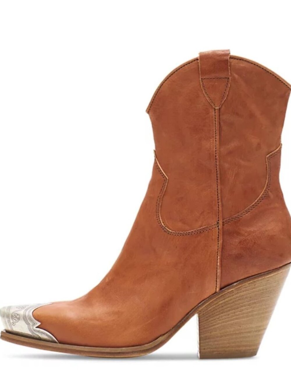 Women's Cowboy Cowgirl Metal Toe Ankle Boots Stacked Block Heel Short Boots